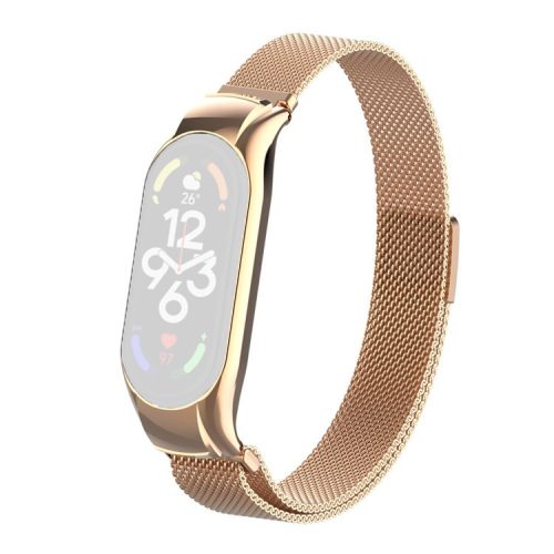 For Xiaomi Mi Band 7 Milanese Mesh Smart Watch Band Replacement Metal Magnetic Wrist Strap - Rose Gold