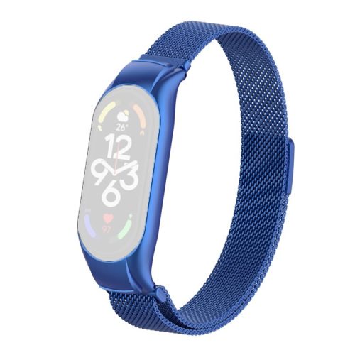 For Xiaomi Mi Band 7 Milanese Mesh Smart Watch Band Replacement Metal Magnetic Wrist Strap - Blue