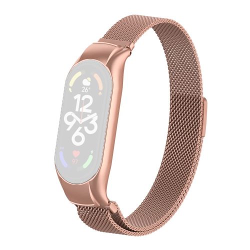 For Xiaomi Mi Band 7 Milanese Mesh Smart Watch Band Replacement Metal Magnetic Wrist Strap - Rose