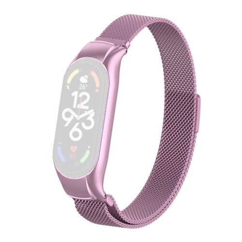 For Xiaomi Mi Band 7 Milanese Mesh Smart Watch Band Replacement Metal Magnetic Wrist Strap - Rose Pink