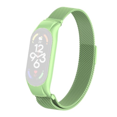 For Xiaomi Mi Band 7 Milanese Mesh Smart Watch Band Replacement Metal Magnetic Wrist Strap - Matcha Green