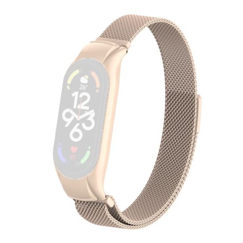 For Xiaomi Mi Band 7 Milanese Mesh Smart Watch Band Replacement Metal Magnetic Wrist Strap - Milky Tea