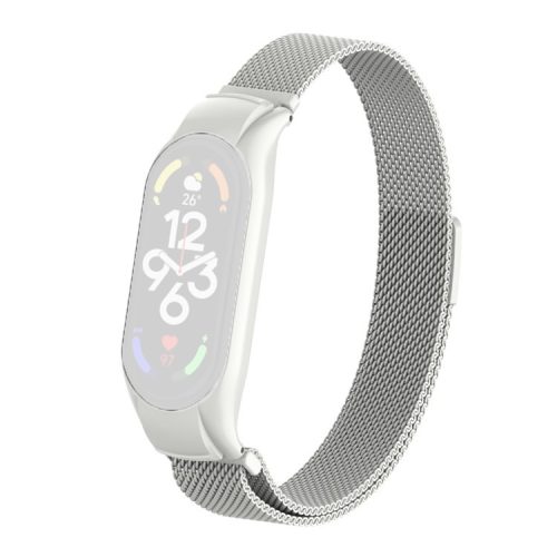 For Xiaomi Mi Band 7 Milanese Mesh Smart Watch Band Replacement Metal Magnetic Wrist Strap - Beige