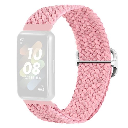 For Huawei Band 7 Braided Watch Band Replacement Wrist Strap with Adjustable Buckle - Pink