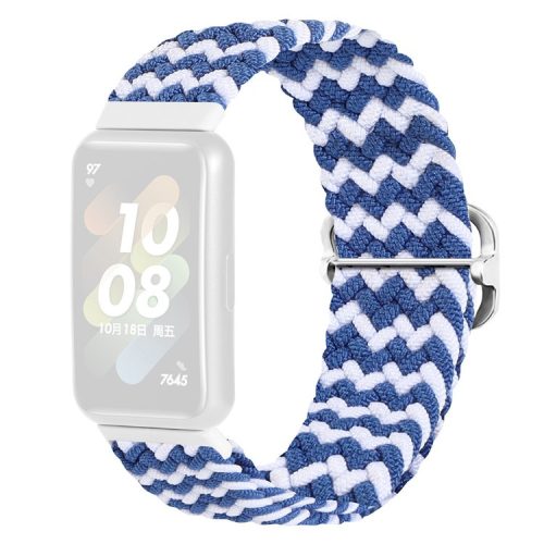 For Huawei Band 7 Braided Watch Band Replacement Wrist Strap with Adjustable Buckle - Blue / White