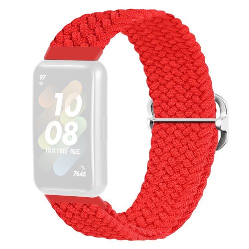 For Huawei Band 7 Braided Watch Band Replacement Wrist Strap with Adjustable Buckle - Red