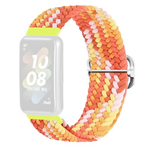 For Huawei Band 7 Braided Watch Band Replacement Wrist Strap with Adjustable Buckle - Coloful Orange