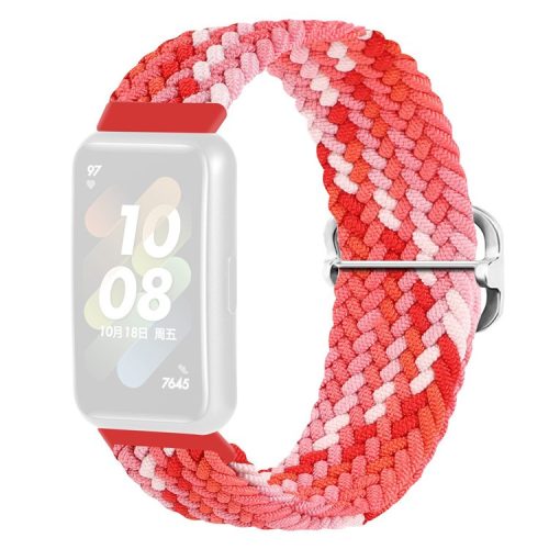 For Huawei Band 7 Braided Watch Band Replacement Wrist Strap with Adjustable Buckle - Coloful Red