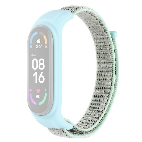 For Xiaomi Mi Band 3 / Band 4 / Band 5 / Band 6 / Band 7 Nylon Sport Band Adjustable Anti-lost Bracelet with Silicone Watch Case - Light Green