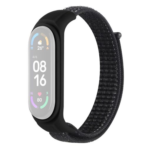 For Xiaomi Mi Band 3 / Band 4 / Band 5 / Band 6 / Band 7 Nylon Sport Band Adjustable Anti-lost Bracelet with Silicone Watch Case - Reflective Black