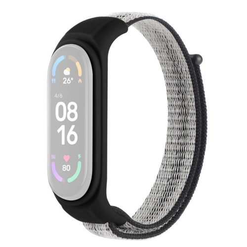 For Xiaomi Mi Band 3 / Band 4 / Band 5 / Band 6 / Band 7 Nylon Sport Band Adjustable Anti-lost Bracelet with Silicone Watch Case - Stripe Black