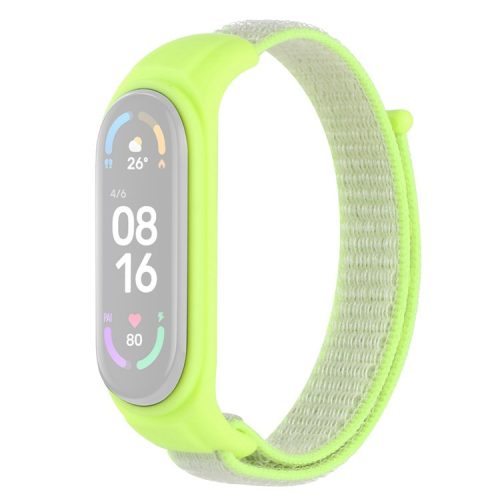 For Xiaomi Mi Band 3 / Band 4 / Band 5 / Band 6 / Band 7 Nylon Sport Band Adjustable Anti-lost Bracelet with Silicone Watch Case - Fluorescent Yellow