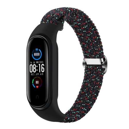 For Xiaomi Mi Band 5 / Band 6 / Band 7 Stretchy Nylon Solo Loop Band Adjustable Braided Sport Elastics Strap - Starlight Black