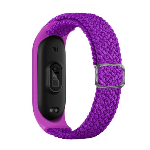 For Xiaomi Mi Band 5 / Band 6 / Band 7 Stretchy Nylon Solo Loop Band Adjustable Braided Sport Elastics Strap - Pitaya