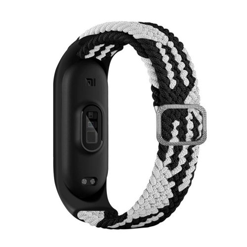 For Xiaomi Mi Band 5 / Band 6 / Band 7 Stretchy Nylon Solo Loop Band Adjustable Braided Sport Elastics Strap - Black / White