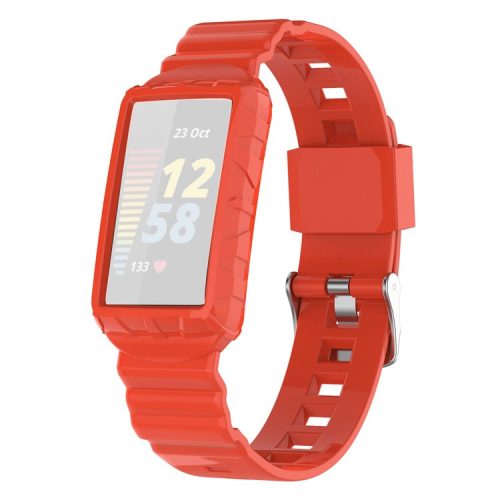 For Fitbit Charge 6 / 5 Silicone Watch Band Adjustable Wrist Strap with Anti-scratch Watch Case - Orange