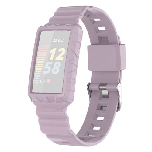 For Fitbit Charge 6 / 5 Silicone Watch Band Adjustable Wrist Strap with Anti-scratch Watch Case - Light Purple