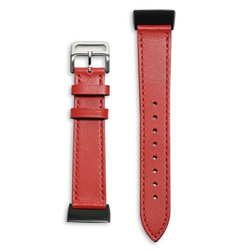 For Fitbit Charge 6 / 5 Smart Watch Band Genuine Leather Adjustable Wrist Strap Replacement - Red