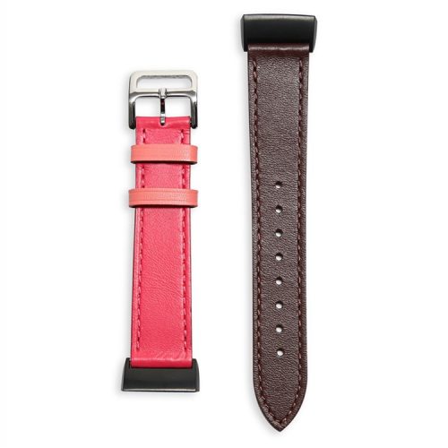 For Fitbit Charge 6 / 5 Smart Watch Band Genuine Leather Adjustable Wrist Strap Replacement - Pink / Coffee