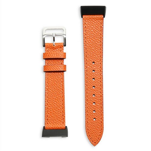 For Fitbit Charge 6 / 5 Smart Watch Band Genuine Leather Adjustable Wrist Strap Replacement - Orange