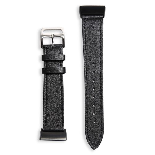 For Fitbit Charge 6 / 5 Smart Watch Band Genuine Leather Adjustable Wrist Strap Replacement - Black