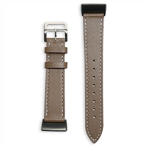 For Fitbit Charge 6 / 5 Smart Watch Band Genuine Leather Adjustable Wrist Strap Replacement - Taupe