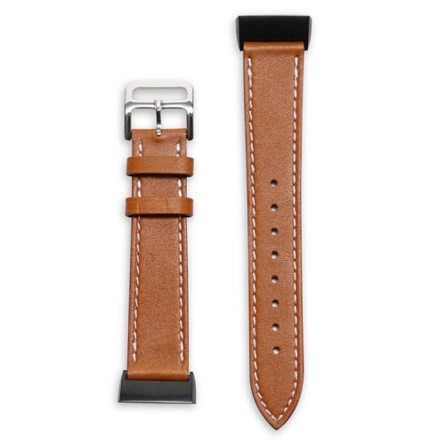 For Fitbit Charge 6 / 5 Smart Watch Band Genuine Leather Adjustable Wrist Strap Replacement - Brown