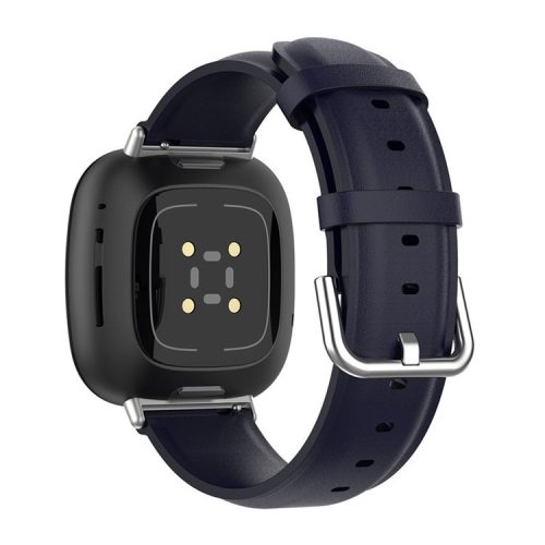 For Fitbit Versa 4 / Sense 2 Watch Band Soft Genuine Leather Replacement Strap with Solid Buckle - Navy Blue