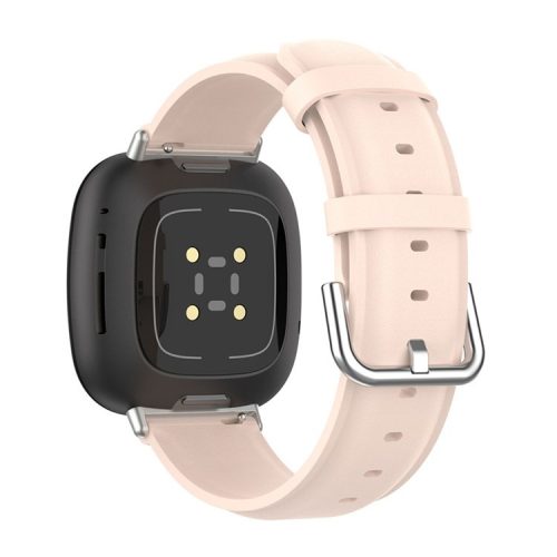 For Fitbit Versa 4 / Sense 2 Watch Band Soft Genuine Leather Replacement Strap with Solid Buckle - Pink