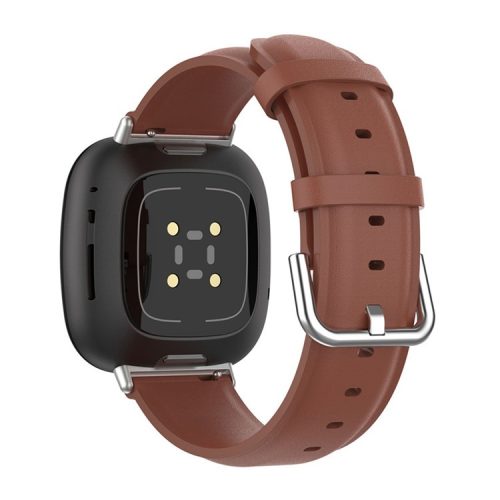 For Fitbit Versa 4 / Sense 2 Watch Band Soft Genuine Leather Replacement Strap with Solid Buckle - Brown