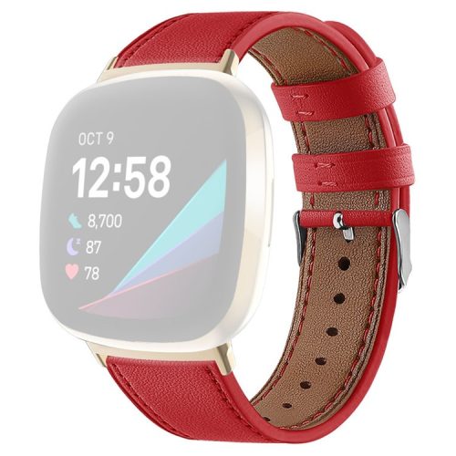 For Fitbit Versa 4 / Sense 2 Round Tail Genuine Leather Wrist Band Adjustable Watch Strap - Red