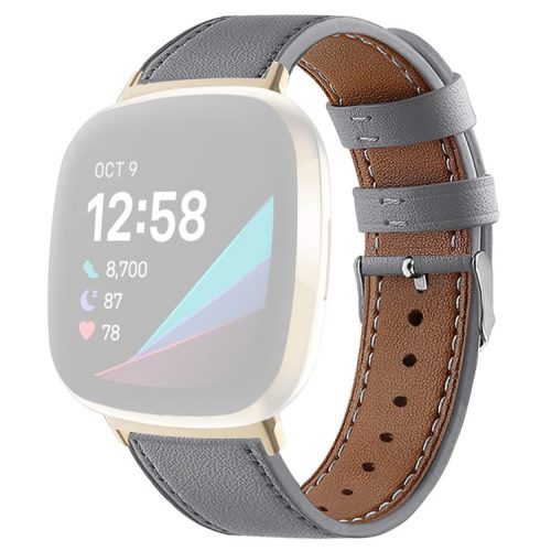 For Fitbit Versa 4 / Sense 2 Round Tail Genuine Leather Wrist Band Adjustable Watch Strap - Grey