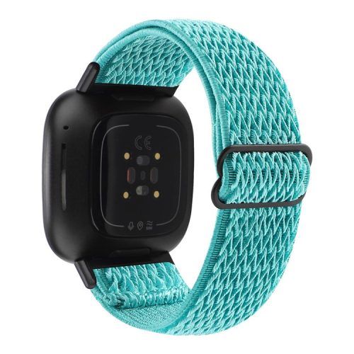 For Fitbit Versa 4 / Sense 2 Stretchy Nylon Watch Band Wave Pattern Elastic Braided Replacement Strap - Mint Green