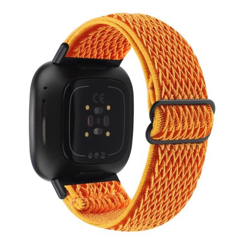 For Fitbit Versa 4 / Sense 2 Stretchy Nylon Watch Band Wave Pattern Elastic Braided Replacement Strap - Orange