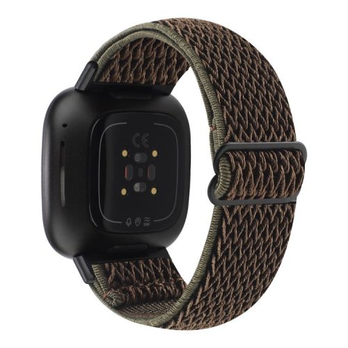 For Fitbit Versa 4 / Sense 2 Stretchy Nylon Watch Band Wave Pattern Elastic Braided Replacement Strap - Army Green