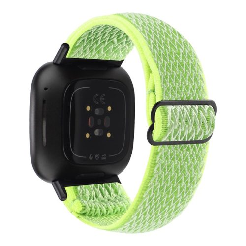 For Fitbit Versa 4 / Sense 2 Stretchy Nylon Watch Band Wave Pattern Elastic Braided Replacement Strap - Bright Yellow