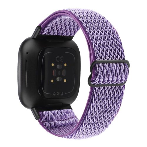 For Fitbit Versa 4 / Sense 2 Stretchy Nylon Watch Band Wave Pattern Elastic Braided Replacement Strap - Purple