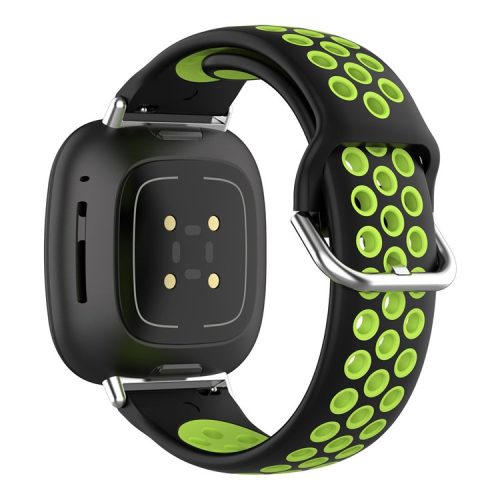 For Fitbit Versa 4 / Sense 2 Silicone Watch Band Dual Color Sport Wristband Strap Soft Replacement with Stainless Steel Buckle - Black / Lime