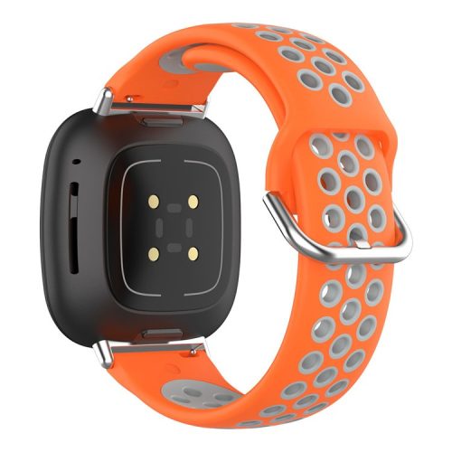 For Fitbit Versa 4 / Sense 2 Silicone Watch Band Dual Color Sport Wristband Strap Soft Replacement with Stainless Steel Buckle - Orange / Grey