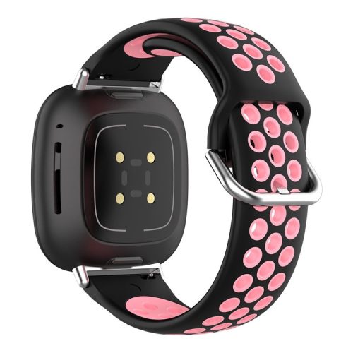 For Fitbit Versa 4 / Sense 2 Silicone Watch Band Dual Color Sport Wristband Strap Soft Replacement with Stainless Steel Buckle - Black / Pink