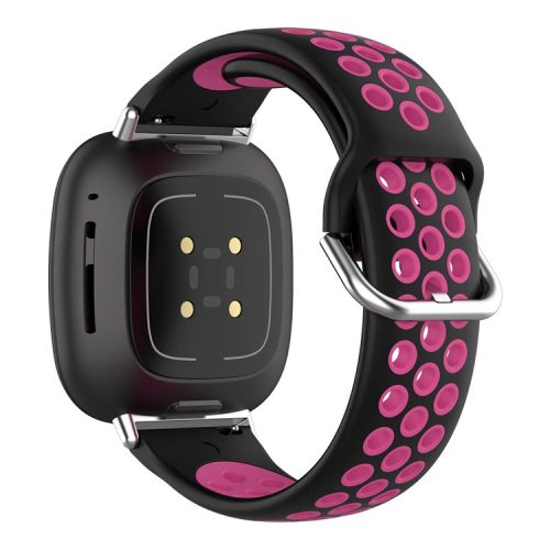 For Fitbit Versa 4 / Sense 2 Silicone Watch Band Dual Color Sport Wristband Strap Soft Replacement with Stainless Steel Buckle - Black / Rose