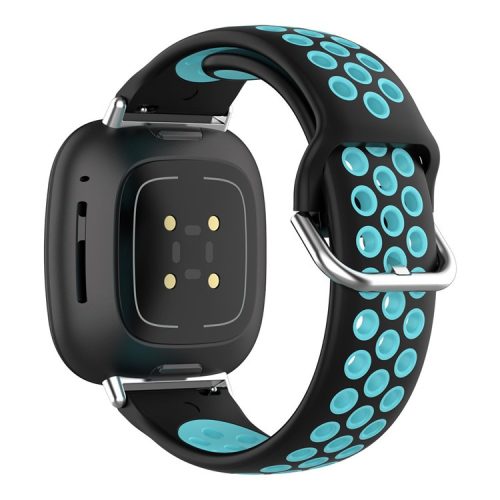 For Fitbit Versa 4 / Sense 2 Silicone Watch Band Dual Color Sport Wristband Strap Soft Replacement with Stainless Steel Buckle - Black / Teal