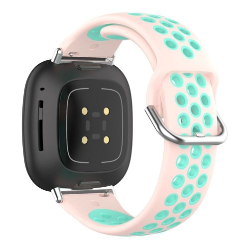 For Fitbit Versa 4 / Sense 2 Silicone Watch Band Dual Color Sport Wristband Strap Soft Replacement with Stainless Steel Buckle - Light Pink / Teal