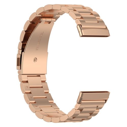 For Fitbit Versa 4 / Sense 2 Three Beads Smart Watch Band Folding Buckle Metal Wrist Strap Replacement - Rose Gold