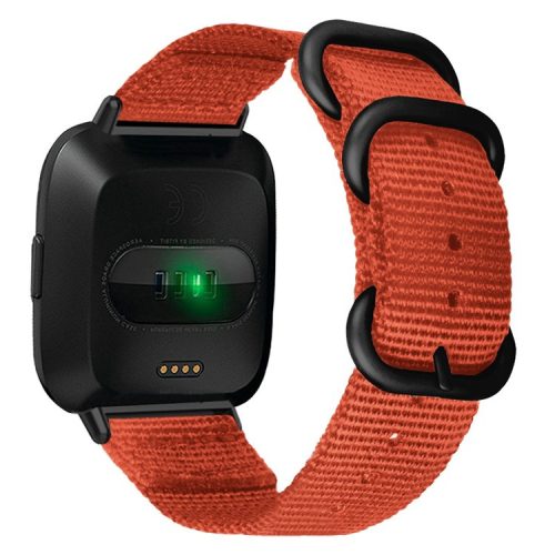 For Fitbit Versa 4 / Sense 2 Three Loops Nylon Watch Band Adjustable Wrist Strap with Black Buckle - Orange