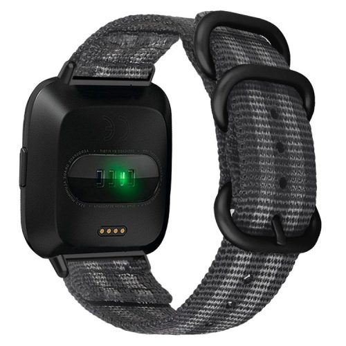 For Fitbit Versa 4 / Sense 2 Three Loops Nylon Watch Band Adjustable Wrist Strap with Black Buckle - Black  /  Grey