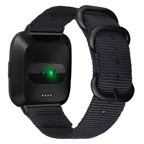 For Fitbit Versa 4 / Sense 2 Three Loops Nylon Watch Band Adjustable Wrist Strap with Black Buckle - Black