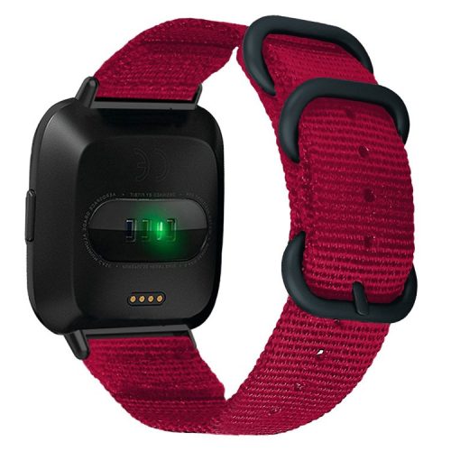 For Fitbit Versa 4 / Sense 2 Three Loops Nylon Watch Band Adjustable Wrist Strap with Black Buckle - Red