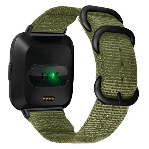 For Fitbit Versa 4 / Sense 2 Three Loops Nylon Watch Band Adjustable Wrist Strap with Black Buckle - Army Green