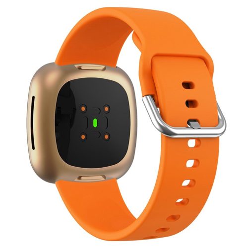 For Fitbit Versa 4 / Sense 2 Silicone Watch Band Soft Sport Replacement Strap with Stainless Steel Buckle - Orange